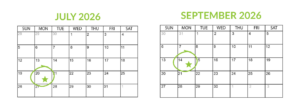 Calendars with July 20th and September 14th dates circled