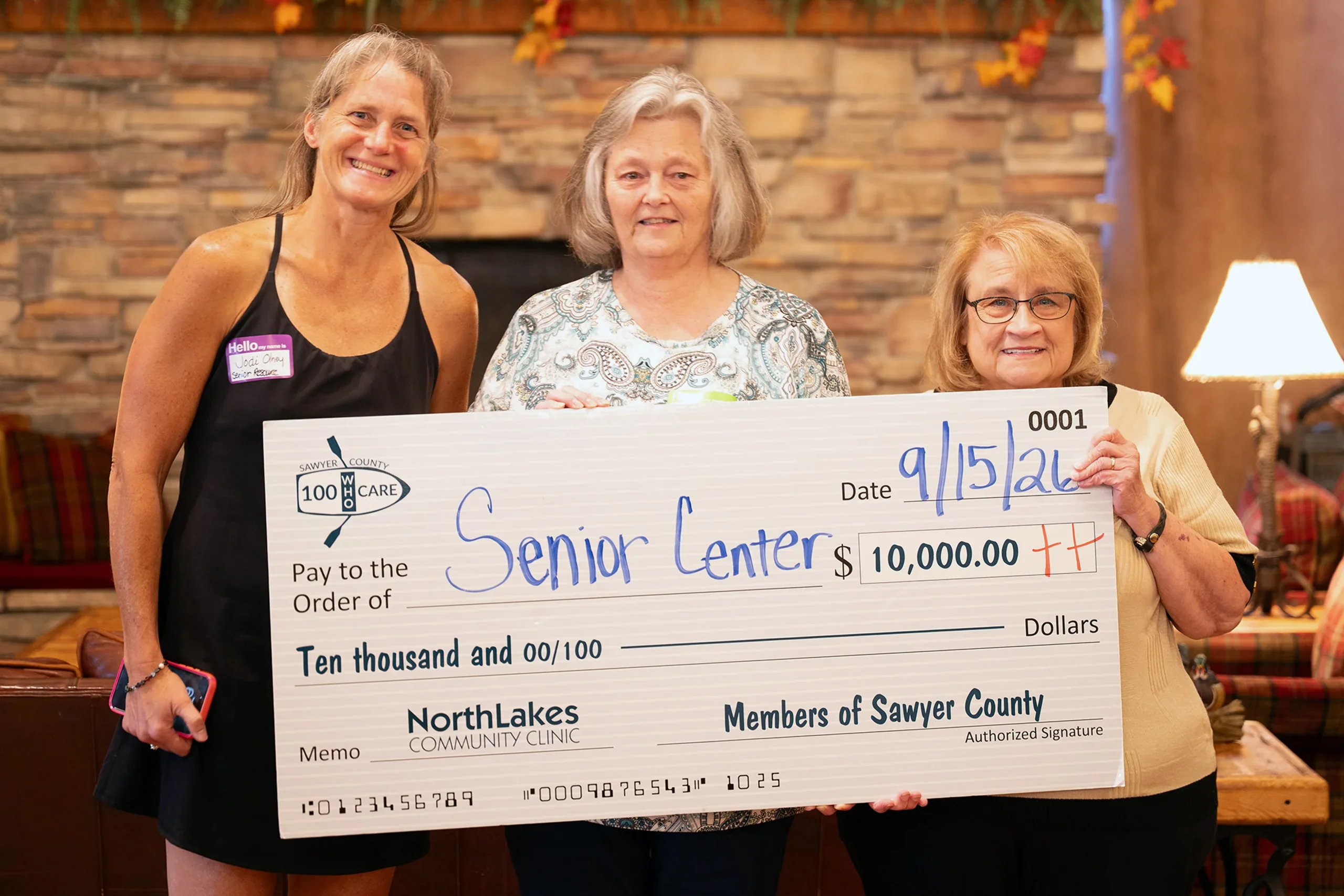 Leadership of Sawyer County Senior Resource Center receiving NorthLakes 100Who Care Sawyer County $12,000 award